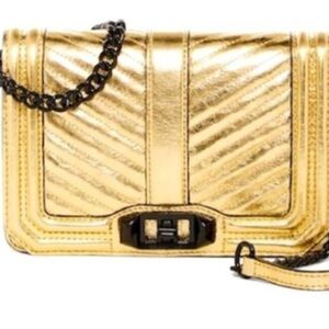 Rebecca Minkoff Metallic Gold Crossbody with Black chain Strap